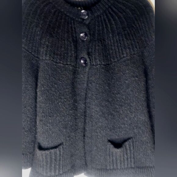 Silvia Novelli L Black WOOLALPACABlend 3/4SlvKnit Pockets Buttons WomenCardigan - Picture 4 of 10